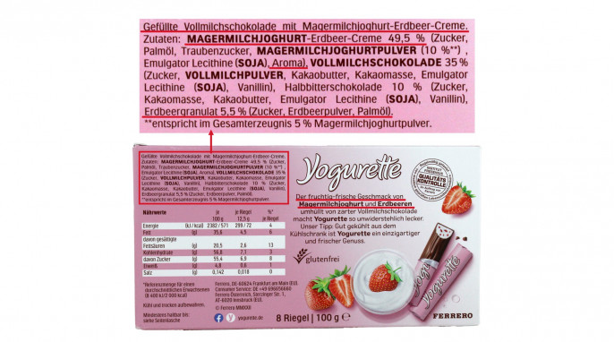 Werbung und Zutaten, Yogurette