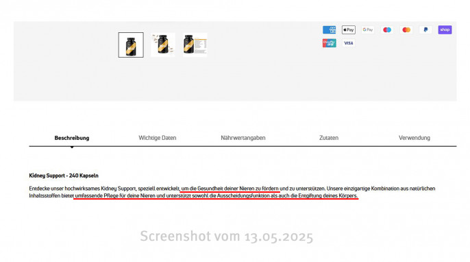 Angebot + Beschreibung, Kidney Support, Neosupps.com, 13.05.2025 