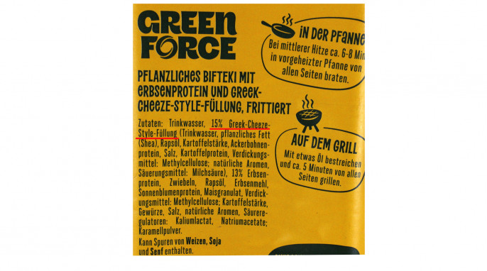 Bezeichnung und Zutaten, Greenforce Pflanzliche Bifteki 