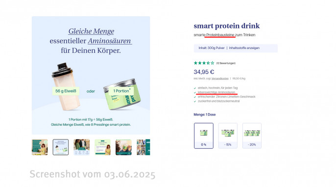 Smart Protein Drink, Beispiel Sorte Lemon, Everydays.de, 03.06.2025