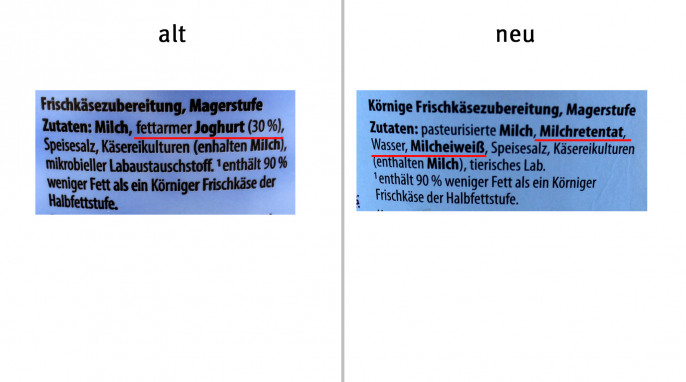 Zutaten, Milsani Leichte Körnige Frischkäsezubereitung, Hersteller: Bayernland eG; ‚Hersteller: Bonifaz Kohler GmbH