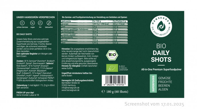 Bio Daily Shots, Hansegruen.de, 17.01.2025
