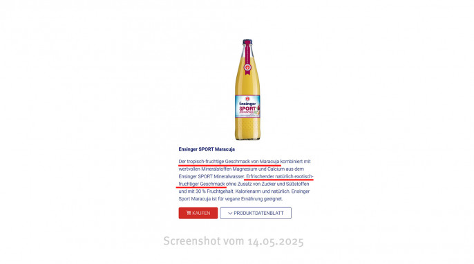 Werbung, Ensinger Sport Maracuja, Ensinger.de, 14.05.2025