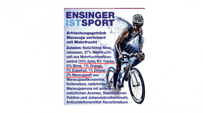 Zutaten und Bezeichnung, Ensinger Sport Maracuja
