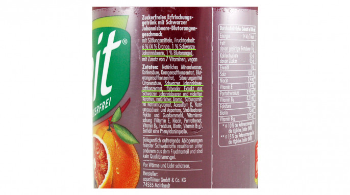 Bezeichnung + Zutaten, Deit Johannisbeere Blutorange 