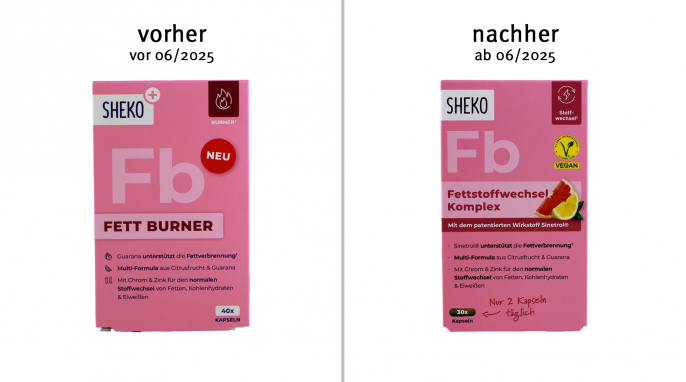 alt: Sheko Fb Fett Burner, vor 06/ 2025; neu: Fettstoffwechsel Komplex, ab 06/2025