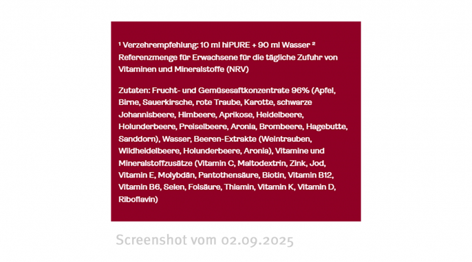 Zutaten, Hipure.de, 02.09.2025