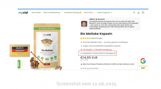 Angebot, Myvial Bio Maitake, Myvial.de, 12.06.2025
