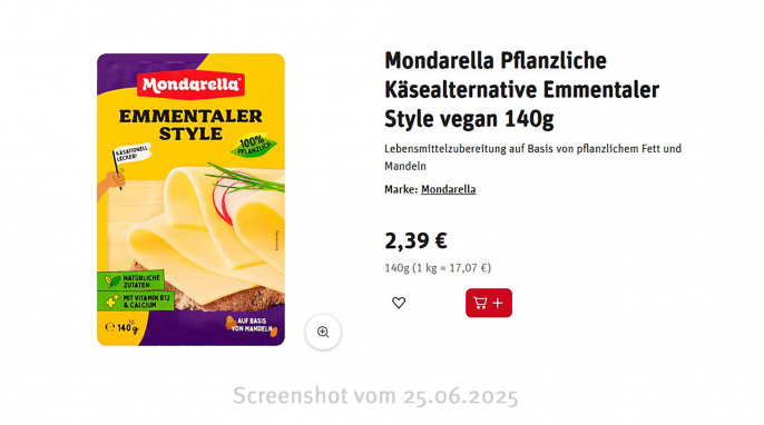 Angebot, Mondarella Pflanzliche Käsealternative Emmentaler Style, Shop.rewe.de, 25.06.2025 