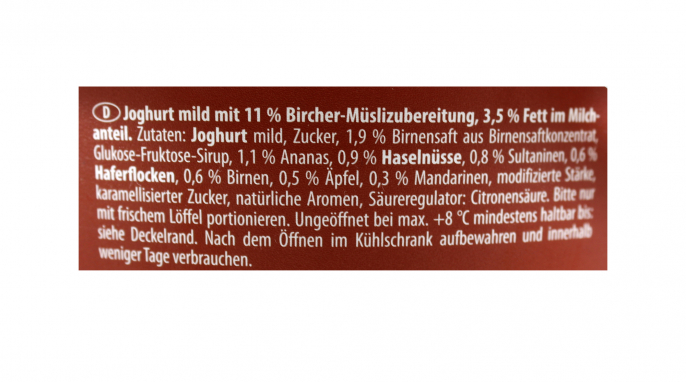 Zutaten, Weideglück Bircher Müsli