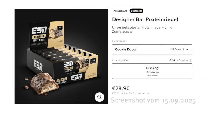 Angebot, Designer Bar Proteinriegel, Esn.com, 15.09.2025