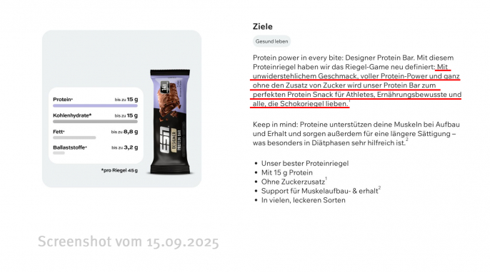 Ziele, Designer Bar Proteinriegel, Esn.com, 15.09.2025