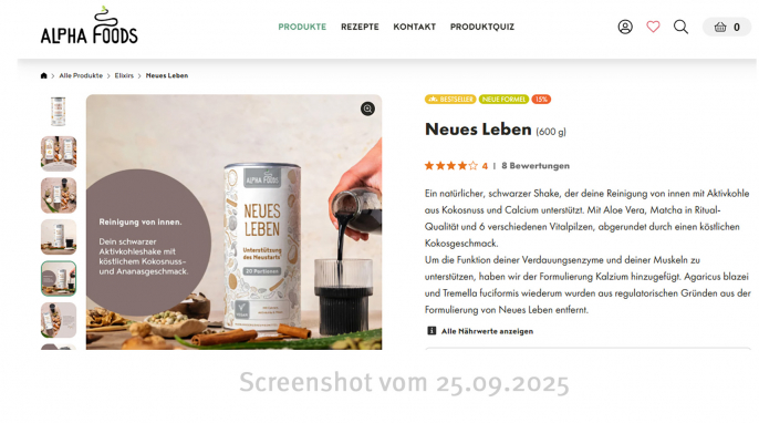 Alpha Foods Neues Leben, Alphafoods.de, 25.09.2025
