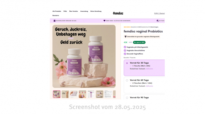Femdisc Vaginal Probiotics, Femdisc.de, 28.05.2025 