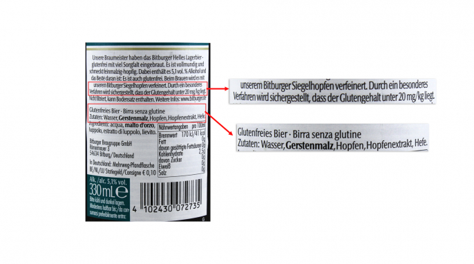 Rückseite, Bitburger Helles Lagerbier Glutenfrei