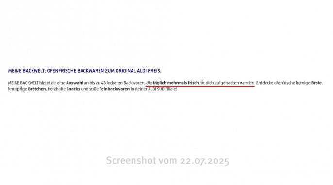 Werbung „Meine Backwelt“, Aldi-Sued.de, 22.07.2025 
