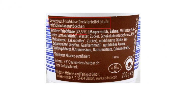 Bezeichnung und Zutaten, Milsani Quark Creme mit Schokoraspeln Bezeichnung und Zutaten, Milsani Quark Creme mit Schokoraspeln