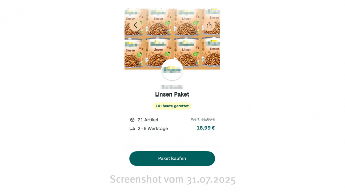 Angebot Linsen-Paket, Too Goo To Go-App, 31.07.2025 