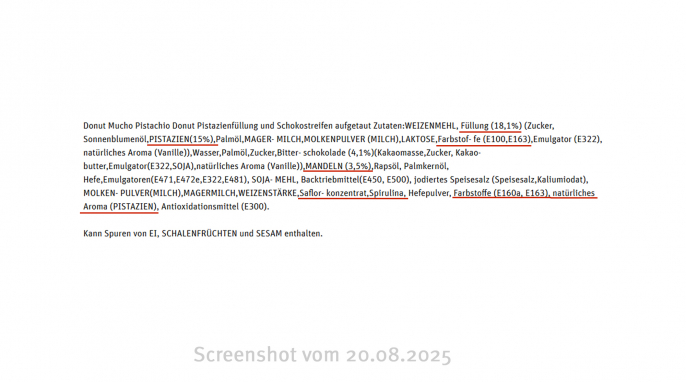 Zutaten, Backunion Donut Mucho Pistachio, Rewe, Frankfurt 13.08.2025 