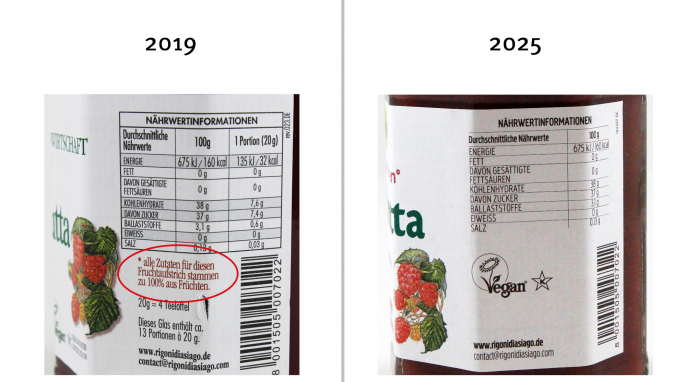 Hinweis, Rigoni di Asagio Fiordifrutta Himbeere, 2019; 2025
