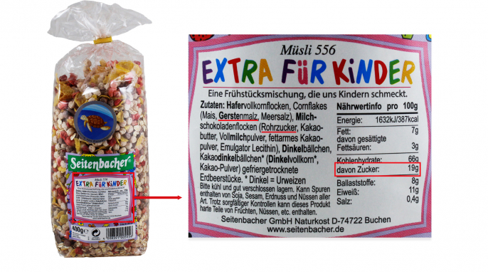 Zutaten + Nährwerte, Seitenbacher Extra für Kinder Zutaten + Nährwerte, Seitenbacher Extra für Kinder