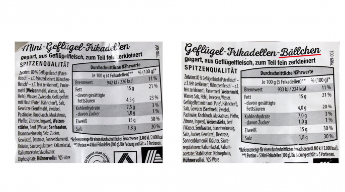 Zutaten und Nährwerte, Güldenhof Mini-Geflügel-Frikadellen