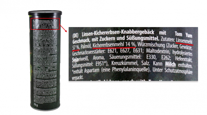 Zutaten, Bon Asia Poppadom Kichererbsen Chips Tom Yum Style Zutaten, Bon Asia Poppadom Kichererbsen Chips Tom Yum Style