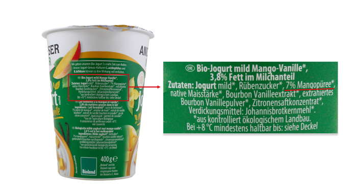 Zutaten, Andechser Natur Bio Joghurt Mango-Vanille