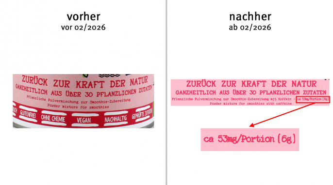 alt: Volksshake Morgenkraft, vor Februar 2026; neu: ab Februar 2026, Herstellerfoto 