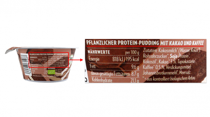 Bezeichnung + Zutaten, Harvest Moon Protein Pudding Chocolate Tiramisu 