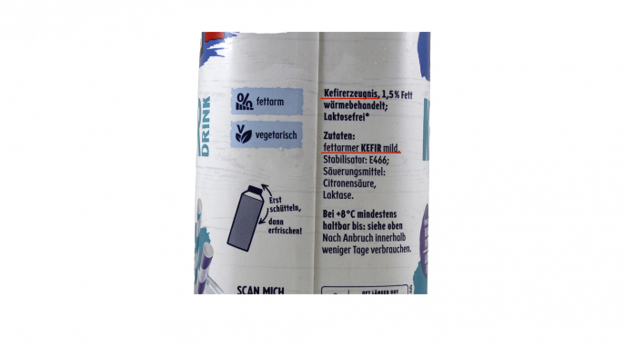 Bezeichnung und Zutaten, Milram Kefir Drink Pur