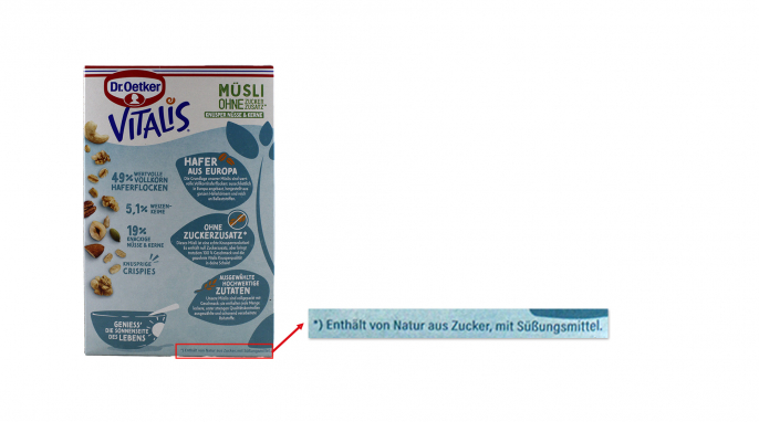 Rückseite, Dr. Oetker Vitalis Müsli ohne Zuckerzusatz* Knusper Nüsse & Kerne