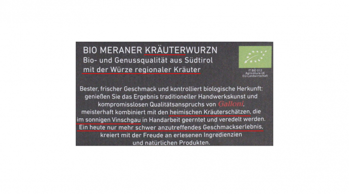 Werbung, Galloni Bio Meraner Kräuterwurzn