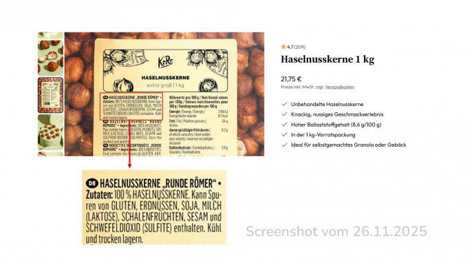 KoRo Haselnusskerne Runde Römer, Korodrogerie.de, 26.11.2025