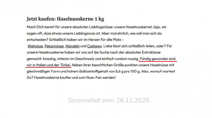 Beschreibung, KoRo Haselnusskerne, Korodrogerie.de, 12.11.2025