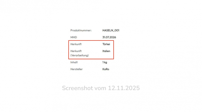 Herkunft, KoRo Haselnusskerne, Korodrogerie.de, 12.11.2025