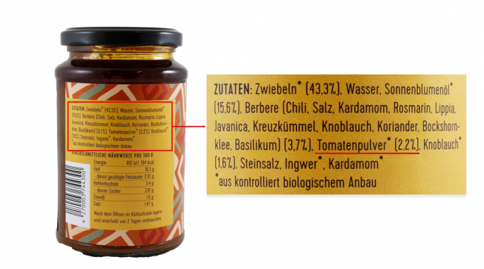 Zutaten und Nährwerte, Mamaye Silsi Pikante Tomate