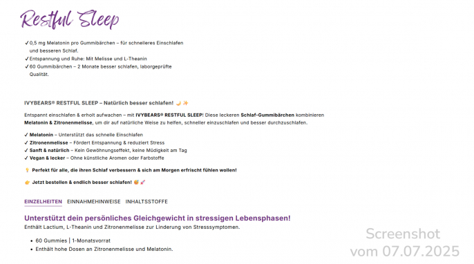Restful Sleep, Ivybears.de, 07.07.2025