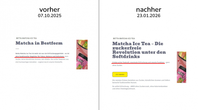 alt: Gesundheitsbezogene Werbung, Matcha Ice Tea Golden Calm, Drinkbetta.de, 07.10.2025; neu: 23.01.2026