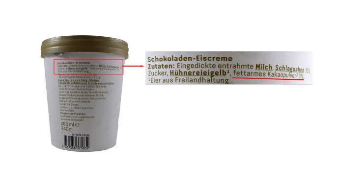Bezeichnung und Zutaten, Rewe Feine Welt Schokoladen-Eiscreme