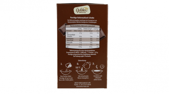 Nährwerte + Zubereitung, Golden Bridge Schoko Porridge