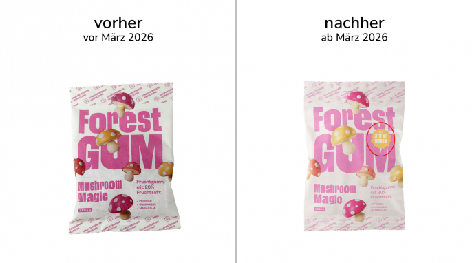 alt: Forest Gum Mushroom Magic, vor März 2026; neu: ab März 2026, Herstellerfoto