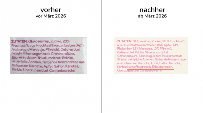 alt: Zutaten , Forest Gum Mushroom Magic, vor März 2026; neu: ab März 2026, Herstellerfoto