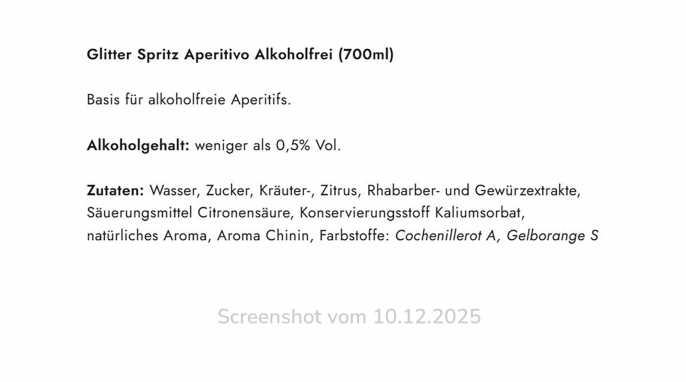 Angebot, Glitter Spritz Aperitivo Alkoholfrei, Flaschenpostgin.de, 10.12.2025 Angebot, Glitter Spritz Aperitivo Alkoholfrei, Flaschenpostgin.de, 10.12.2025