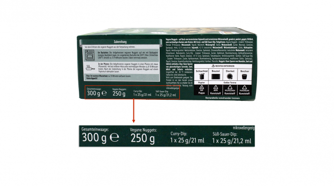 Füllmengenangabe, Vemondo Vegane Nuggets Füllmengenangabe, Vemondo Vegane Nuggets