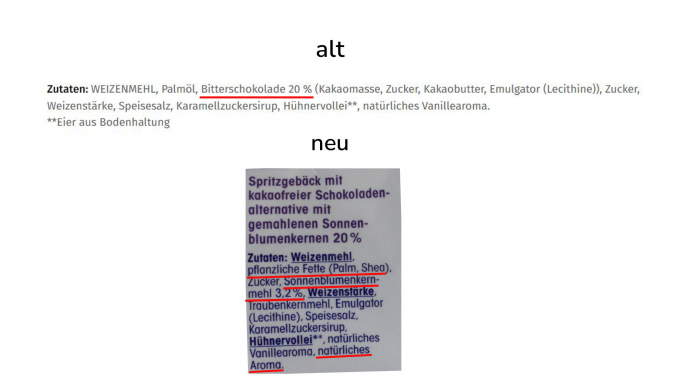Zutaten, Rewe Ja! Schoko Tatzen, Rewe.de, 10.02.2026 und Rewe Ja! Süße Tatzen
