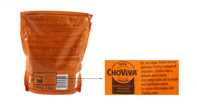 ChoViva-Siegel Rückseite, Treets Peanuts Vegan
