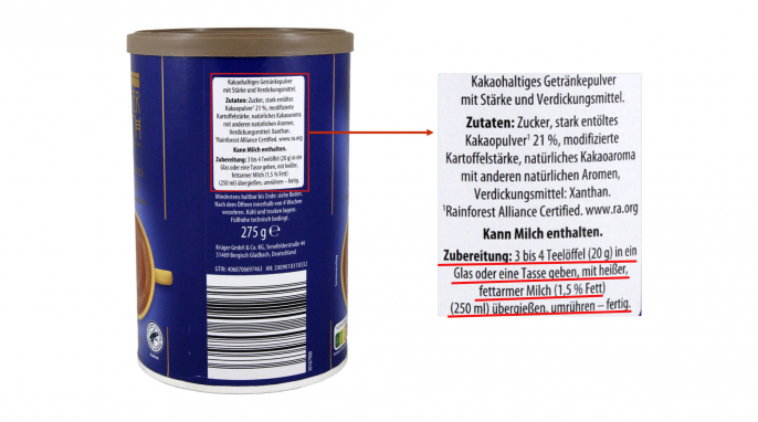  Zutaten und Zubereitung, Aldi Moser Roth Trink Kakao