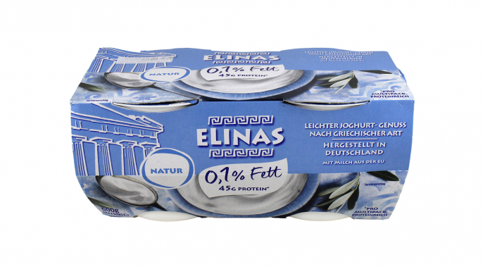 Aufsicht und Front, Elinas Leichter Joghurt Genuss nach griechischer Art, 4er-Pack