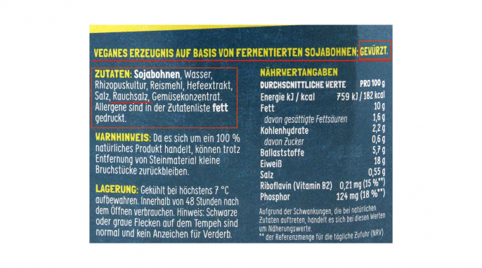 Rückseite, Better Nature Tempeh Geräuchert